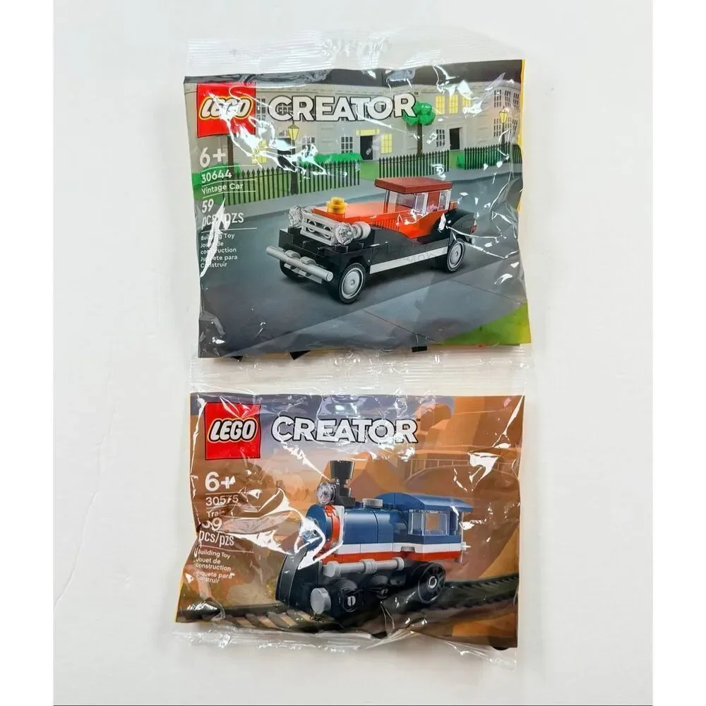 NWT RETIRED Lego Creator Train 30575 and Vintage Car 30644 59 pieces each Bundle